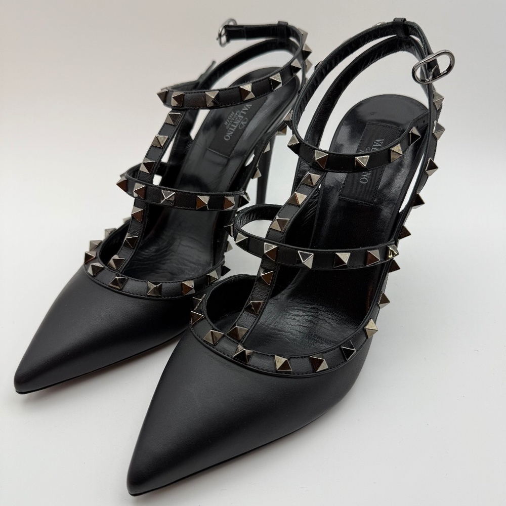 NEW!!! VALENTINO NOIR ROCKSTUD BLACK 100MM SLING BACK PUMPS SIZE 40.5